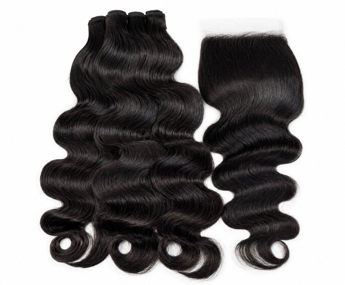 3 Luxury Raw Body Wave Bundles with 5x5 HD Closure